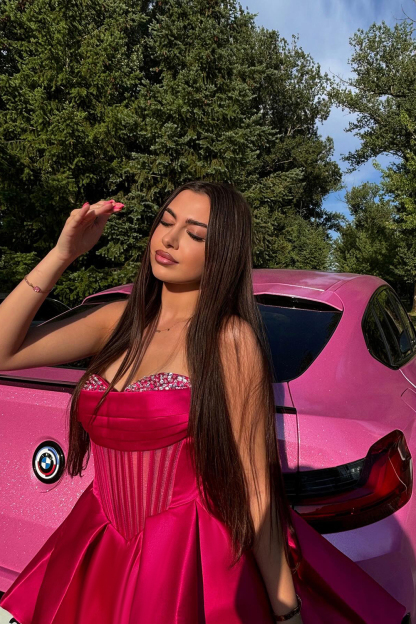 Fuchsia Strapless Sweetheart A Line Short Satin Homecoming Dress