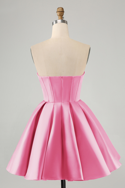 Fuchsia Sweetheart A Line Short Satin Homecoming Dress