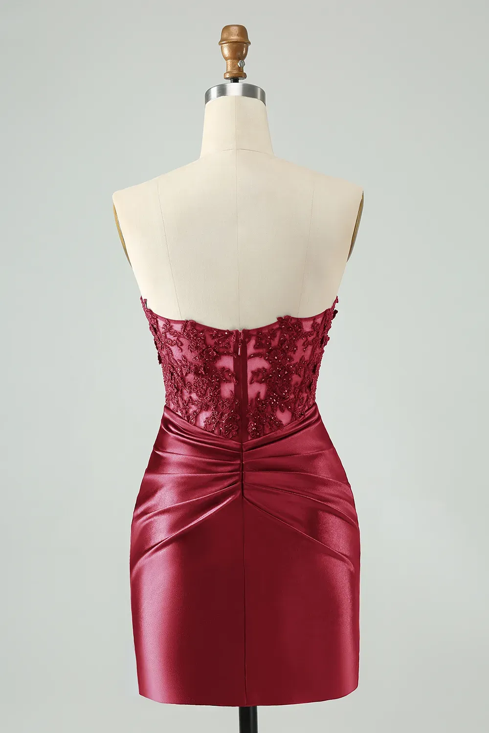 Navy Strapless Applique Pleated Satin Short Homecoming Dress