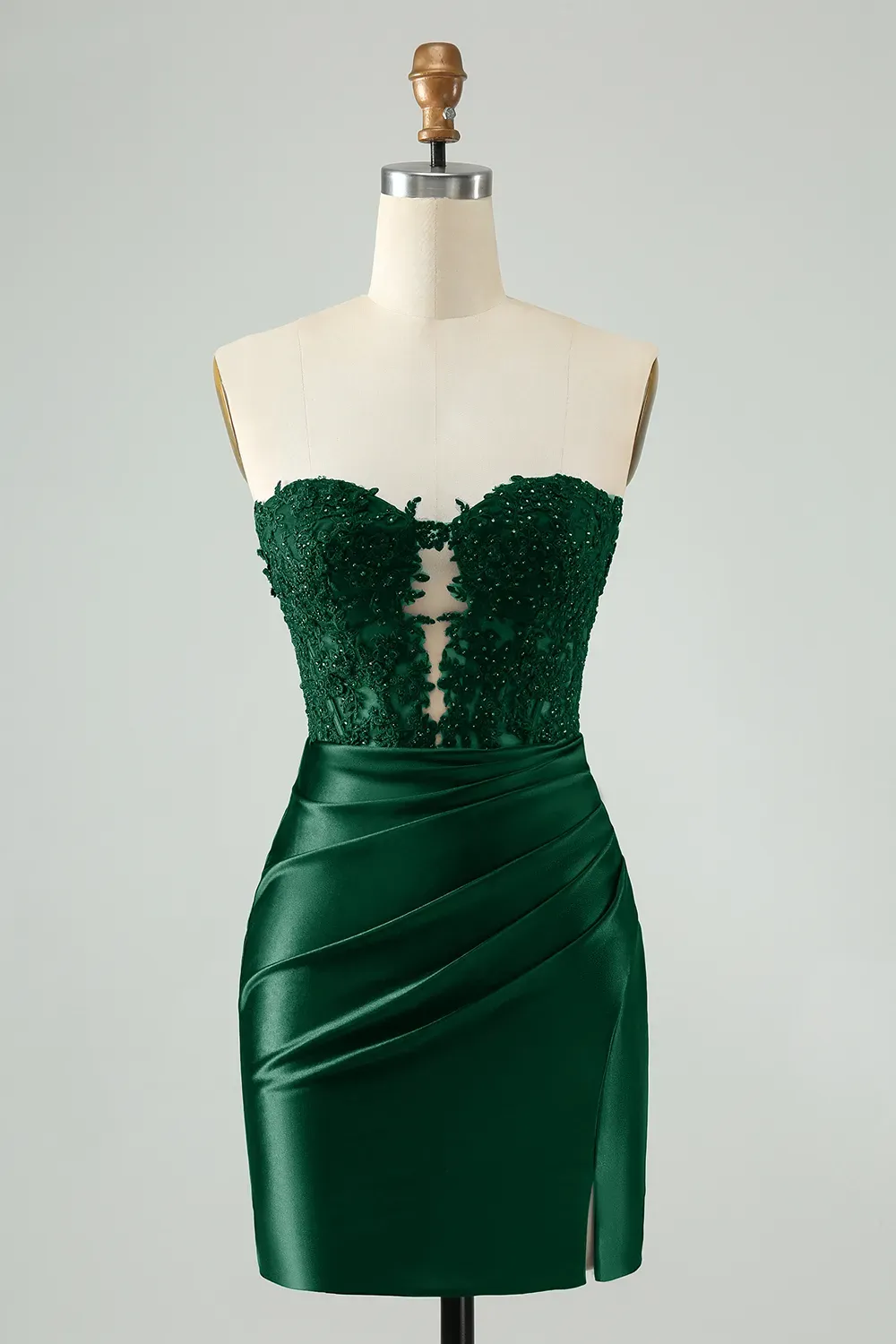 Leely Women Navy Homecoming Dress Strapless Applique Pleated Backless Satin Short Party Dress