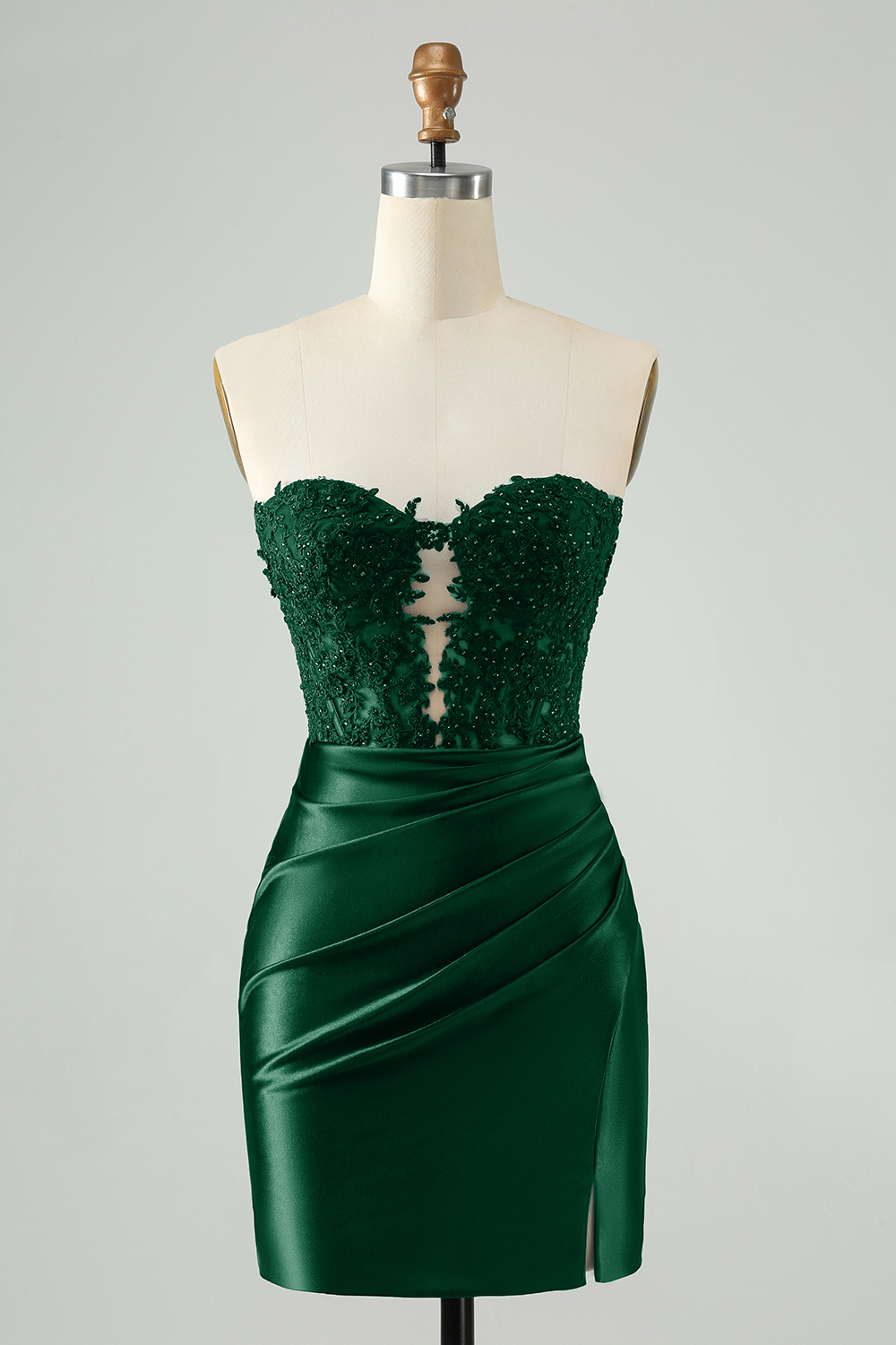 Navy Sweetheart Applique Pleated Satin Mini Homecoming Dress