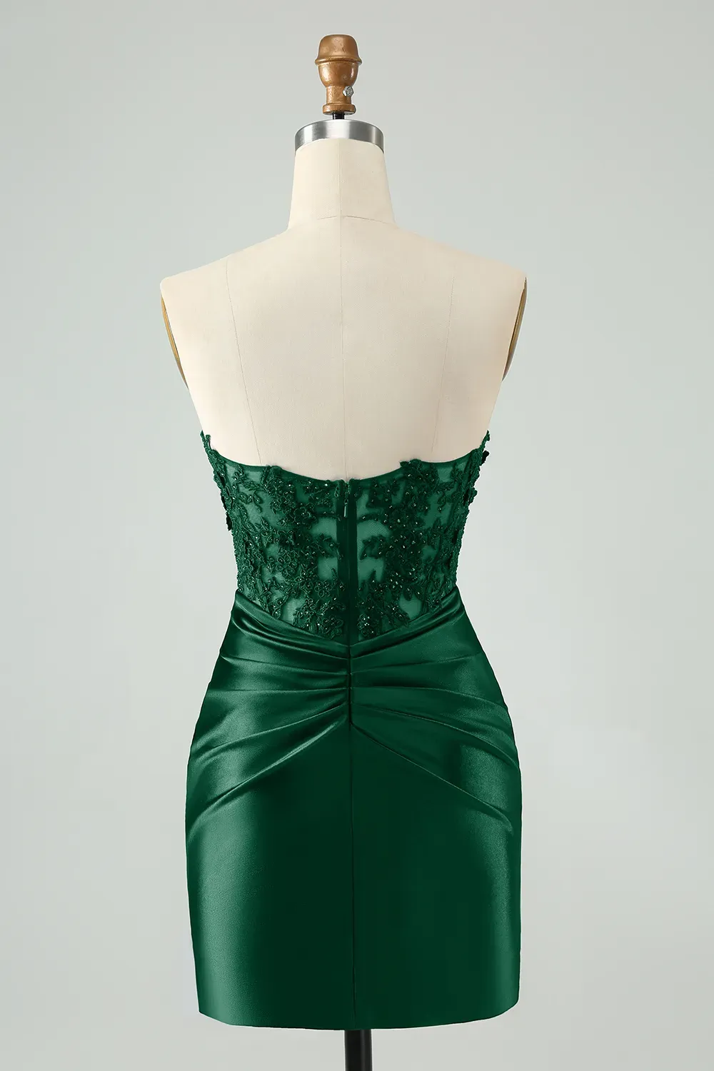 Navy Strapless Applique Pleated Satin Short Homecoming Dress