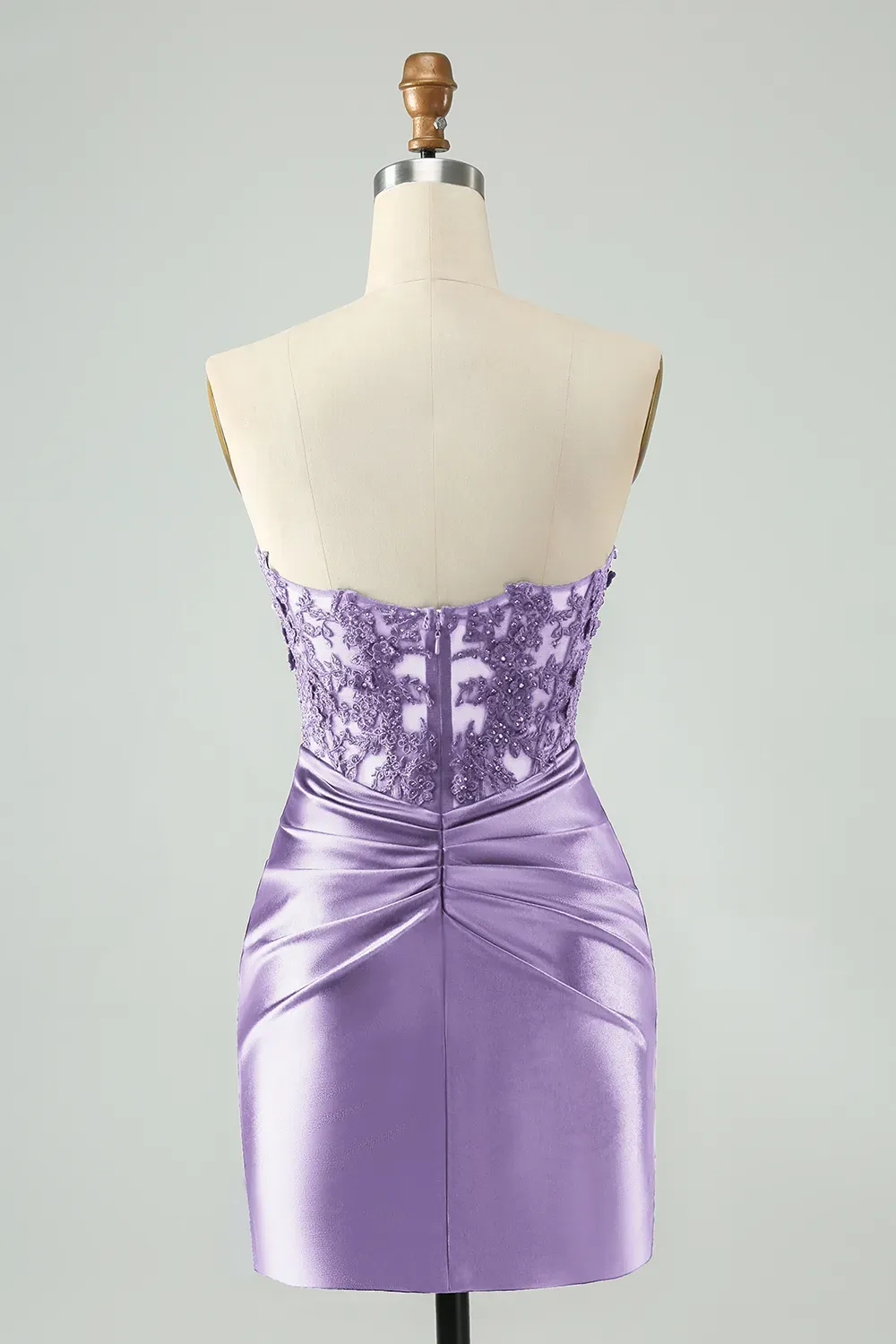 Navy Strapless Applique Pleated Satin Short Homecoming Dress