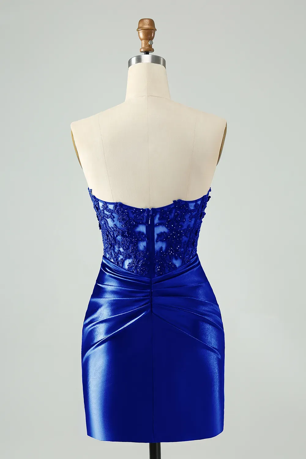 Navy Strapless Applique Pleated Satin Short Homecoming Dress