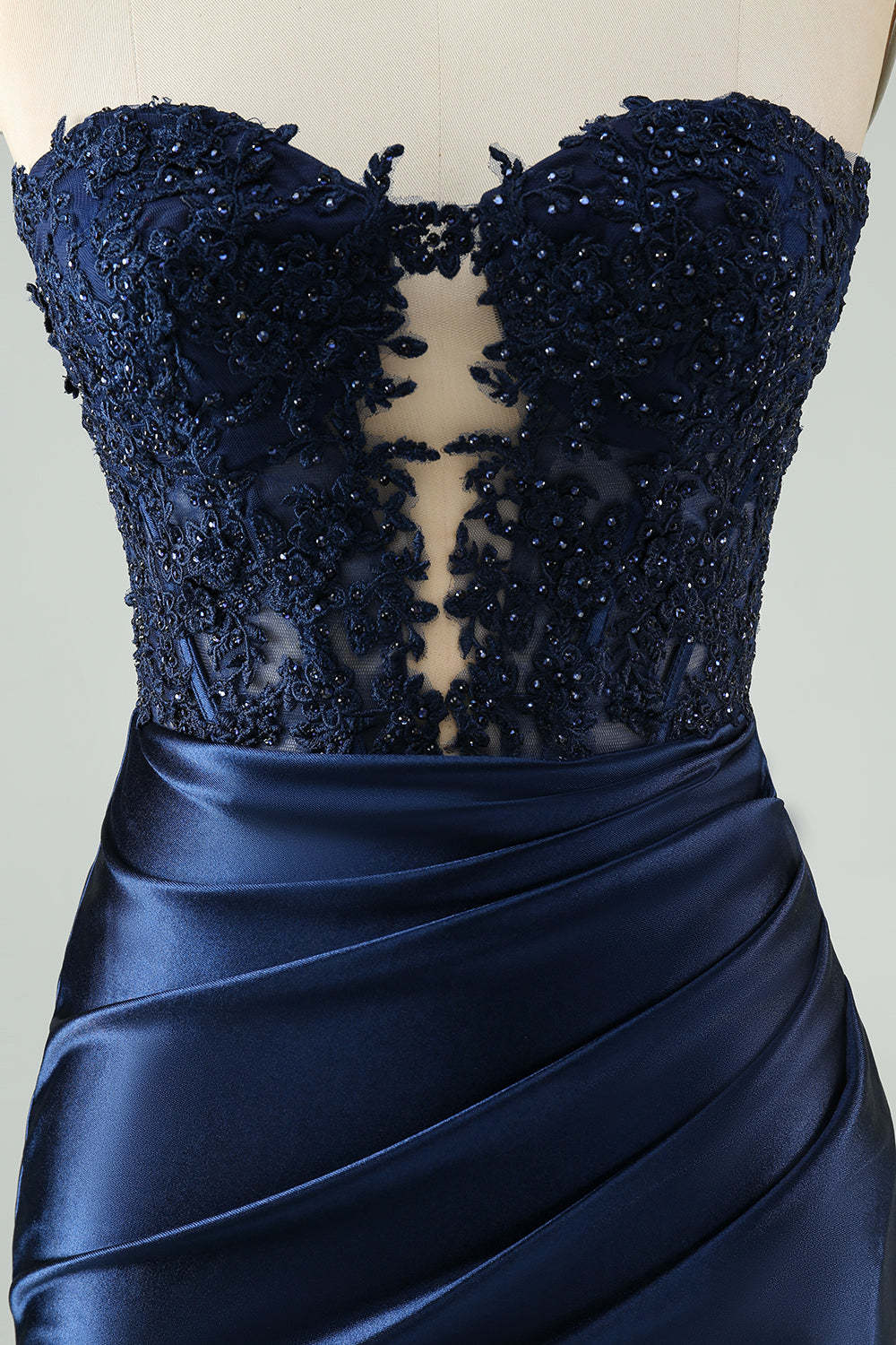 Navy Strapless Applique Pleated Satin Short Homecoming Dress