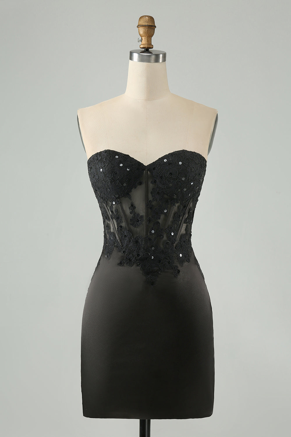 Black Sweetheart Corset Applique Bodycon Mini Homecoming Dress