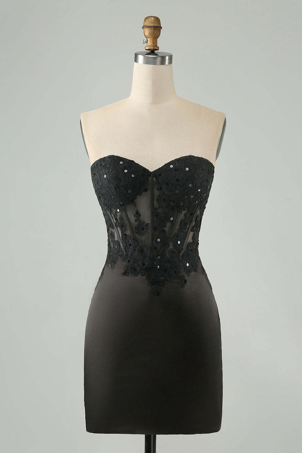 Leely Women Black Party Dress Sweetheart Corset Applique Bodycon Mini Homecoming Dress