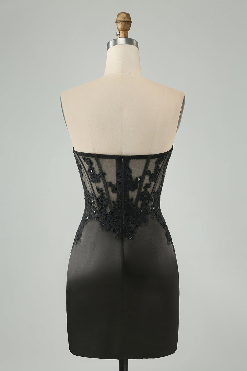Black Sweetheart Corset Applique Bodycon Mini Homecoming Dress
