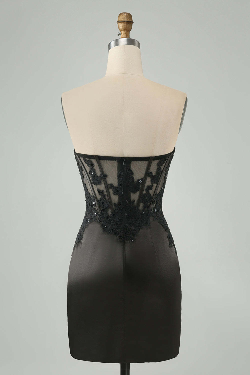 Black Sweetheart Corset Applique Bodycon Mini Homecoming Dress