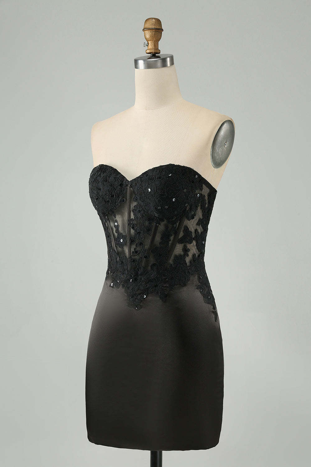 Black Sweetheart Corset Applique Bodycon Mini Homecoming Dress
