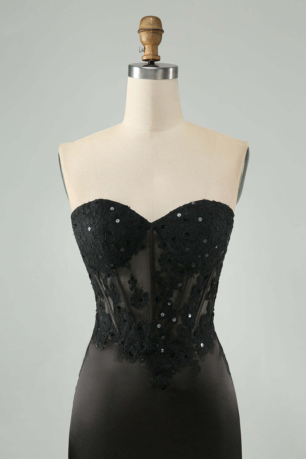 Black Sweetheart Corset Applique Bodycon Mini Homecoming Dress