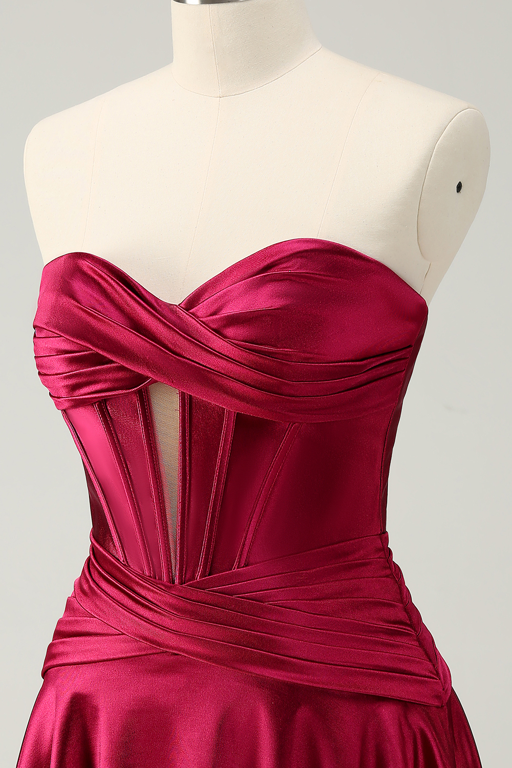 Burgundy Corset Pleated A Line Satin Short Homecoming Dress