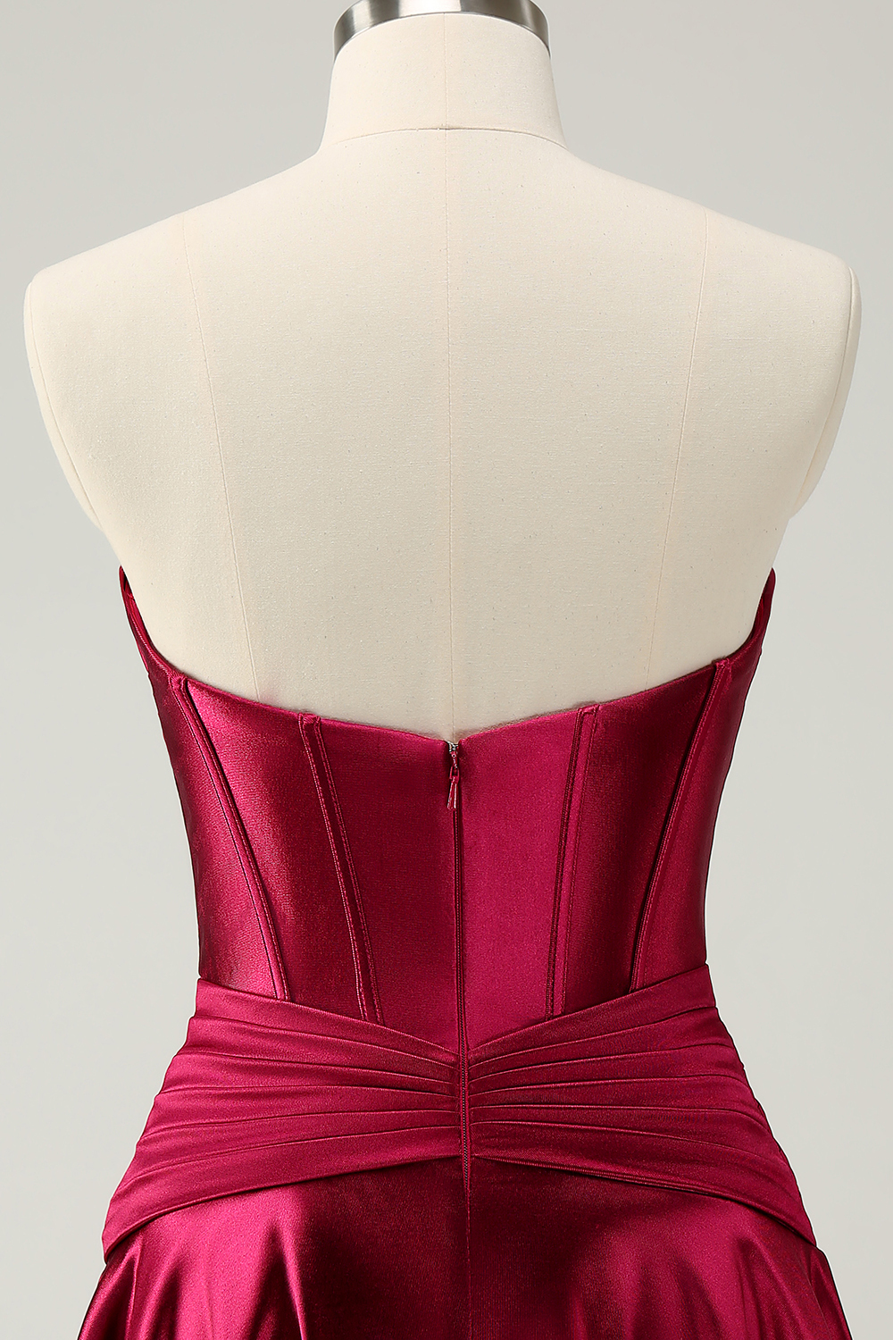 Burgundy Corset Pleated A Line Satin Short Homecoming Dress