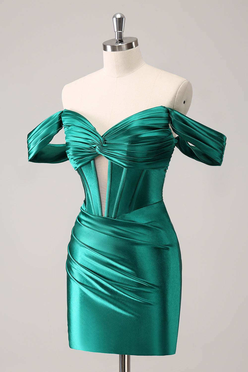 Dark Green Tight Off the Shoulder Corset Satin Homecoming Dress