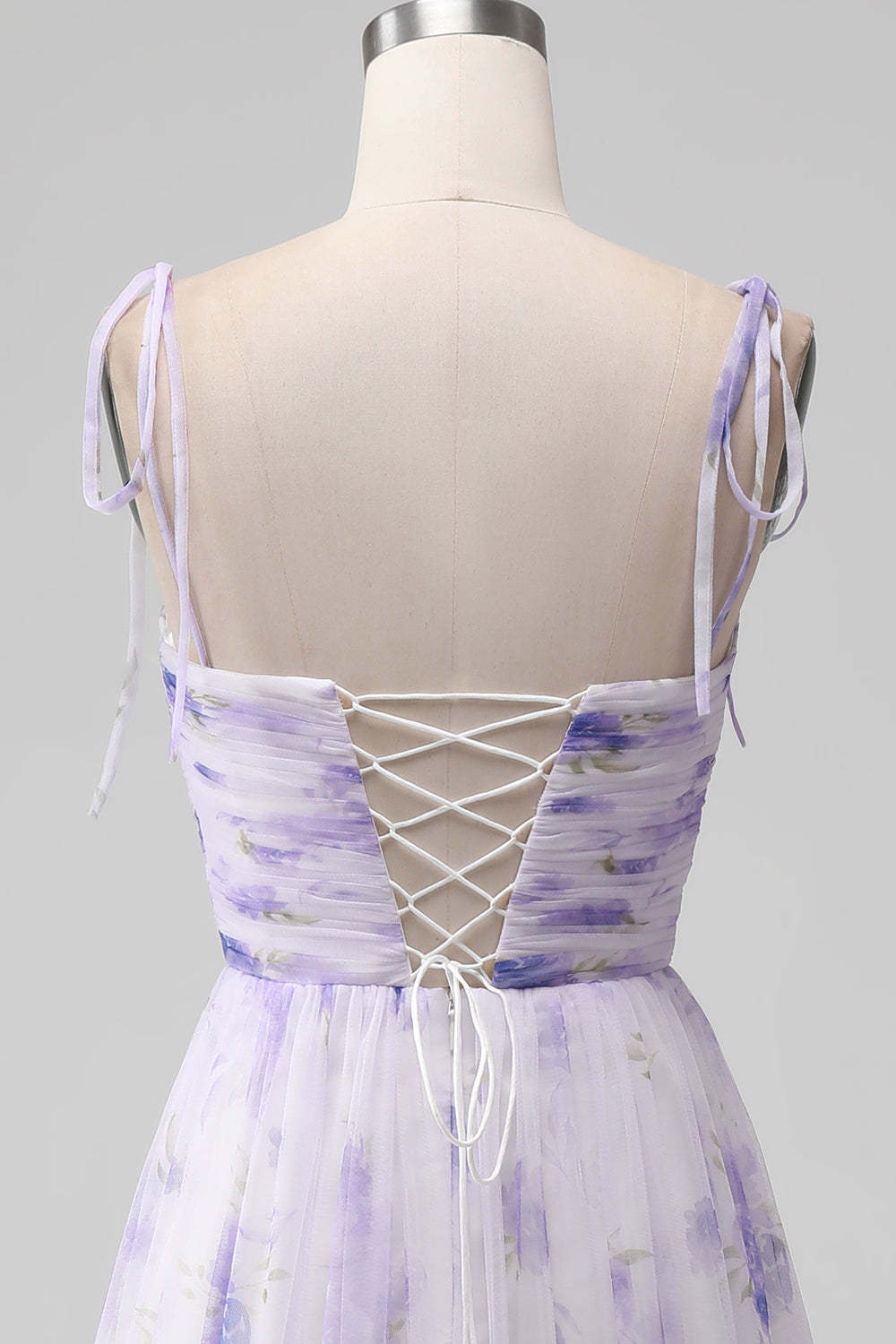Lavender Flower Spaghetti Straps A Line Long Bridesmaid Dress with Slit