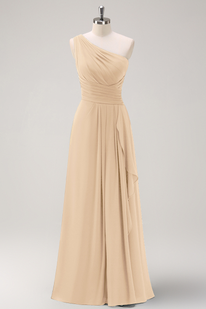 Dark Green One Shoulder A-Line Ruched Long Bridesmaid Dress
