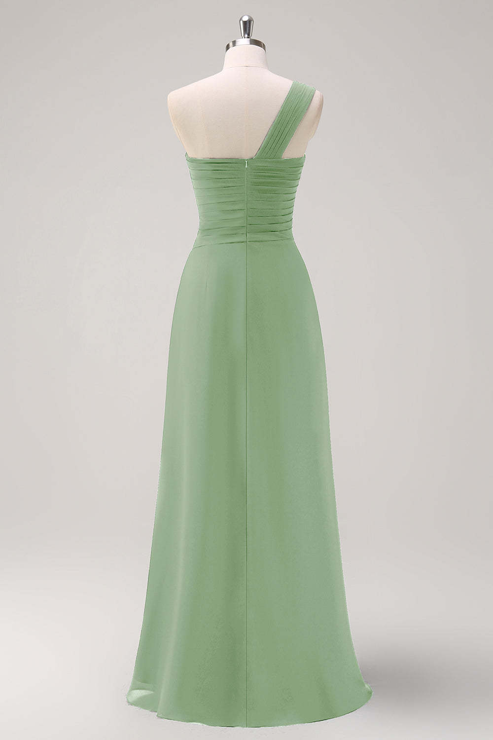Dark Green One Shoulder Pleated A-Line Bridesmaid Dress with Ruffles