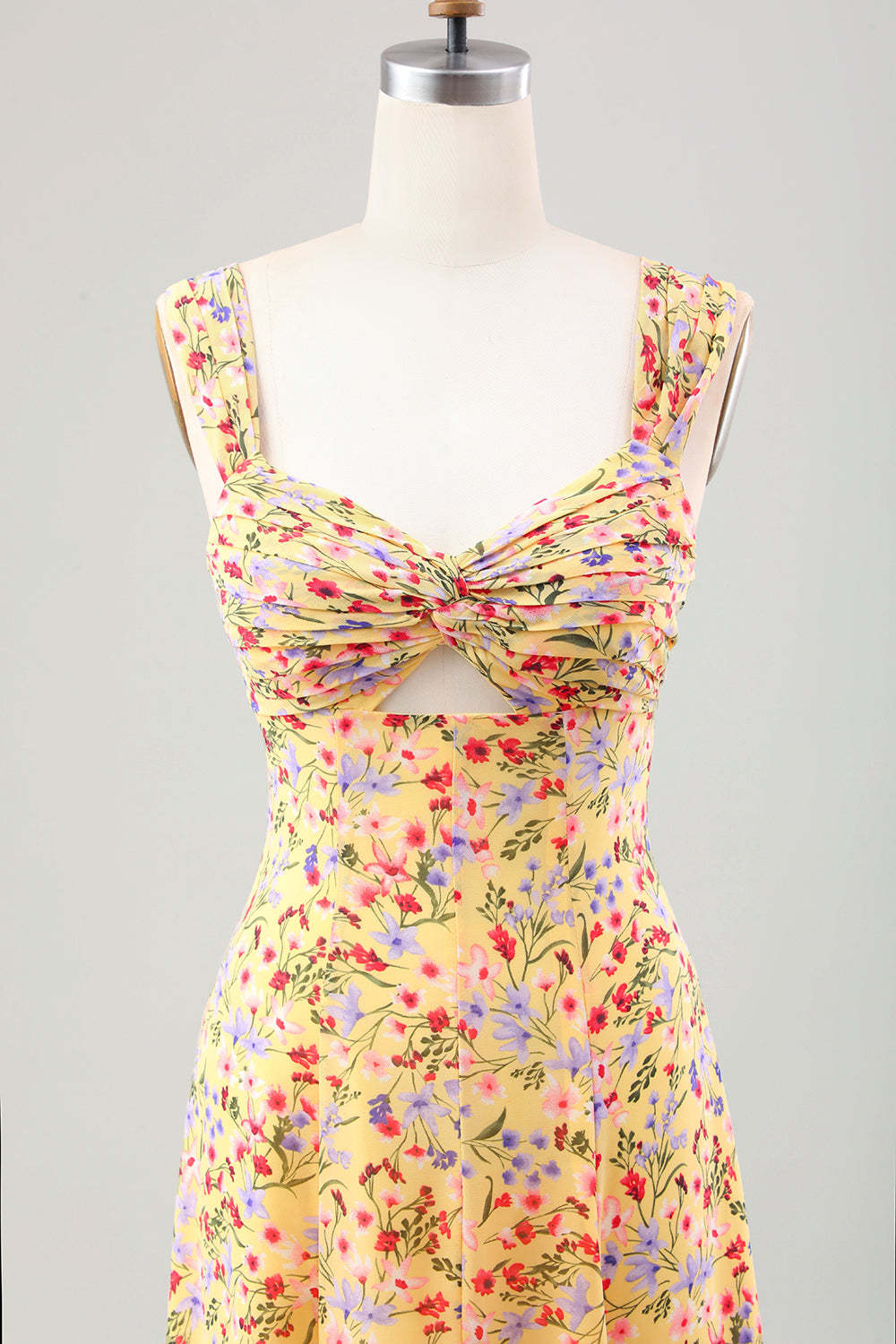 Yellow Flower A Line Corset Wedding Guest Dress