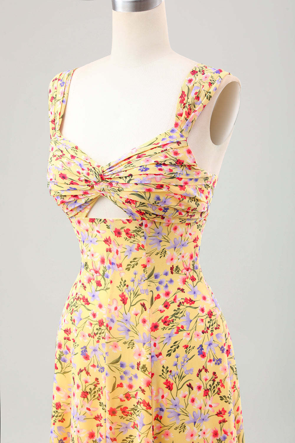 Yellow Flower A Line Corset Wedding Guest Dress