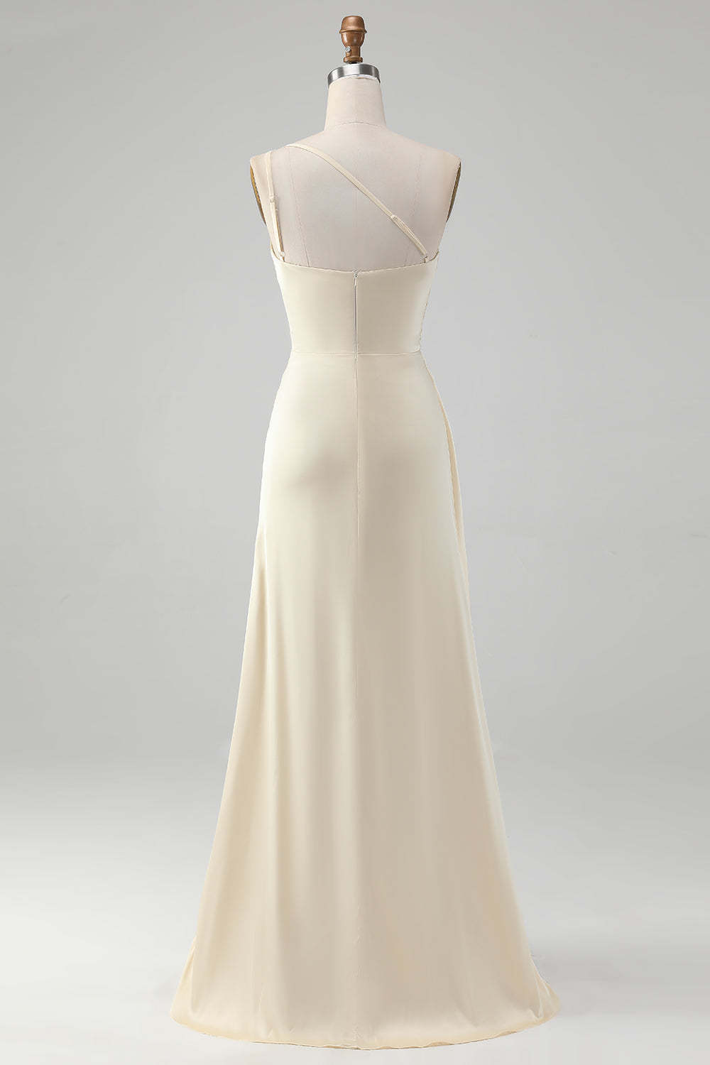 Champagne Sheath One Shoulder Long Bridesmaid Dress With Slit