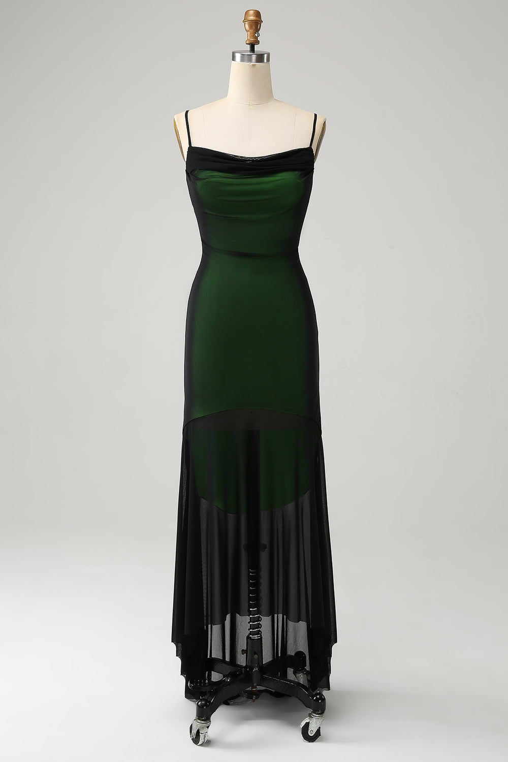 Black Green Spaghetti Straps Mermaid Chiffon Bridesmaid Dress