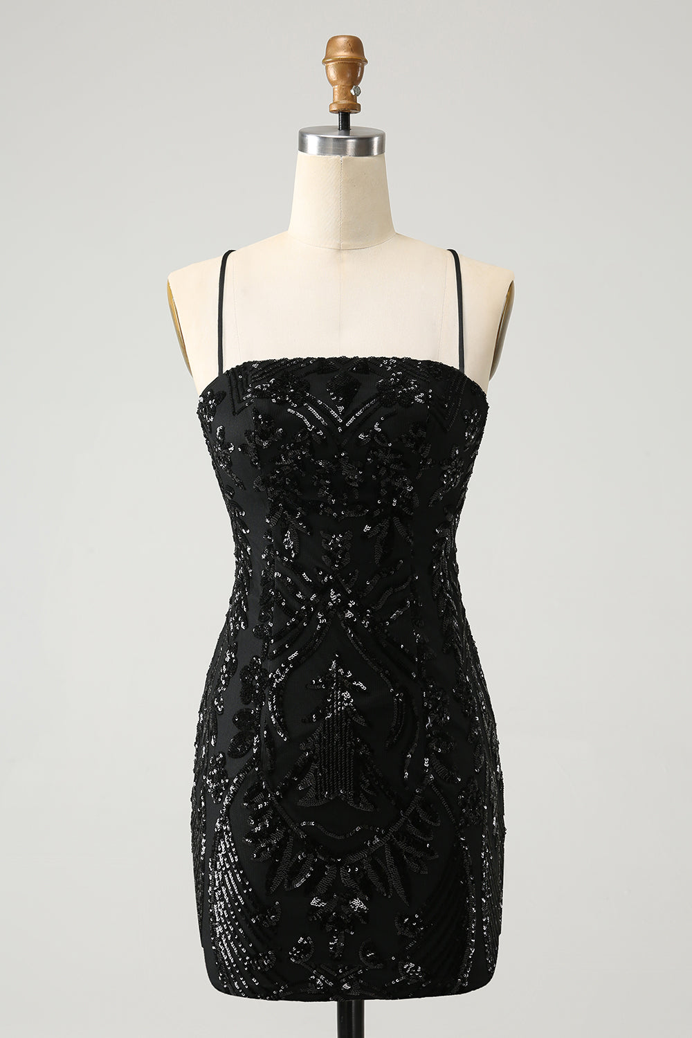 Chic Glitter Black Spaghetti Straps Tight Homecoming Dress with Sequins
