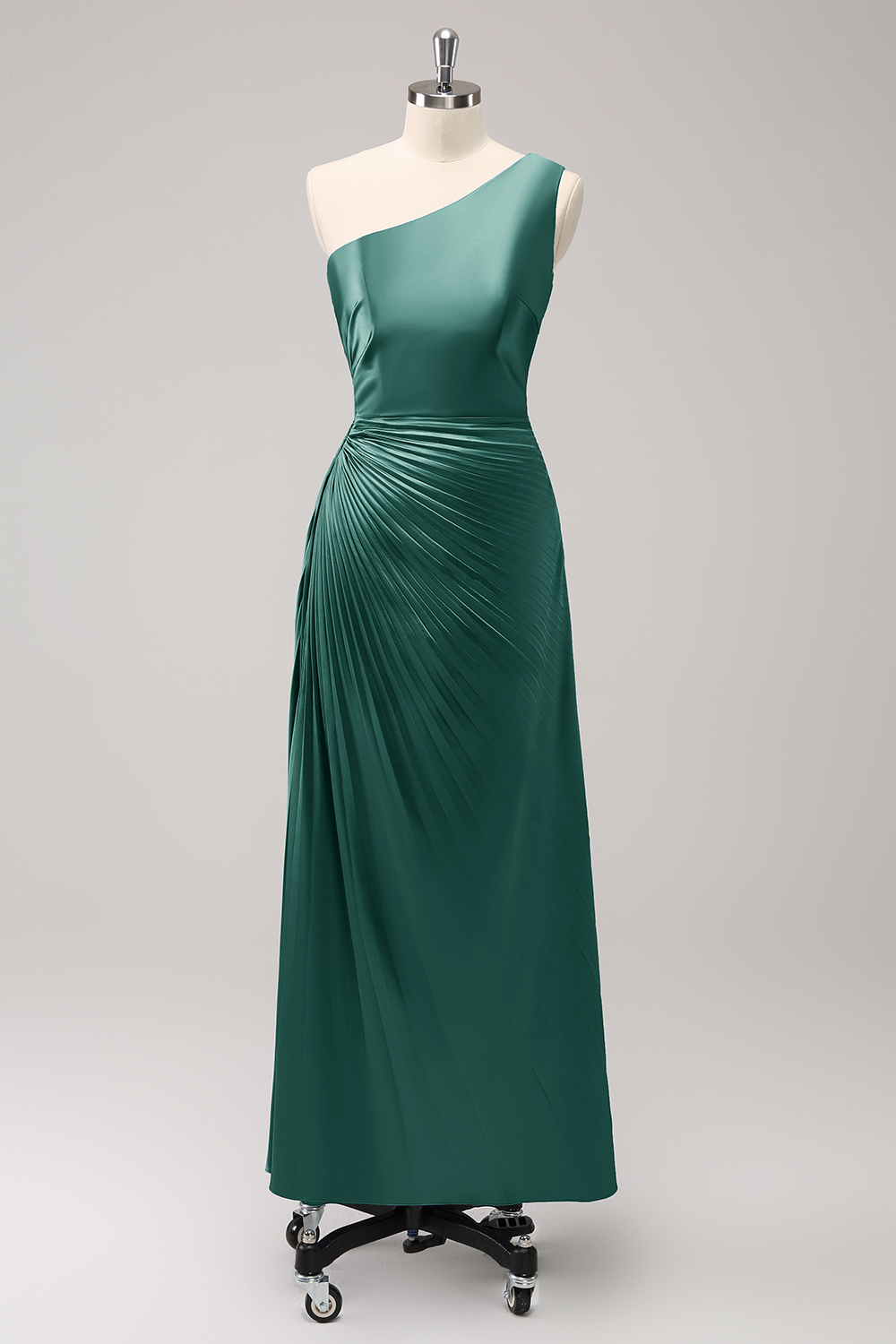 Blue One Shoulder Satin Keyhole Long Bridsmaid Dress