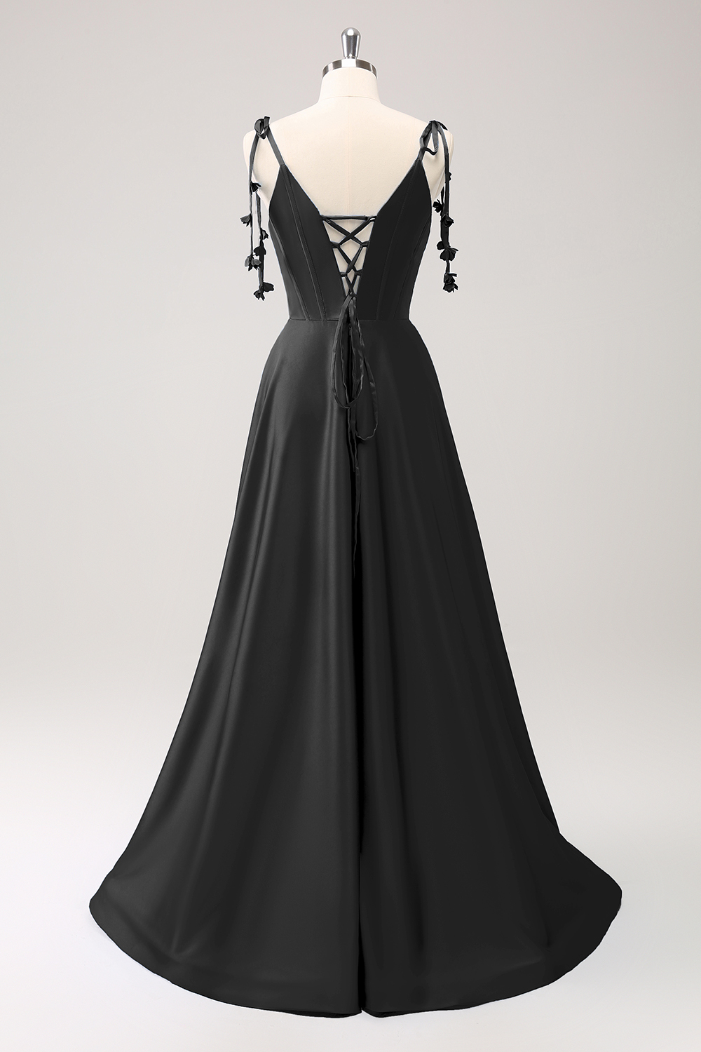 Blue A Line Spaghetti Straps Satin Floor Length Dress with Slit
