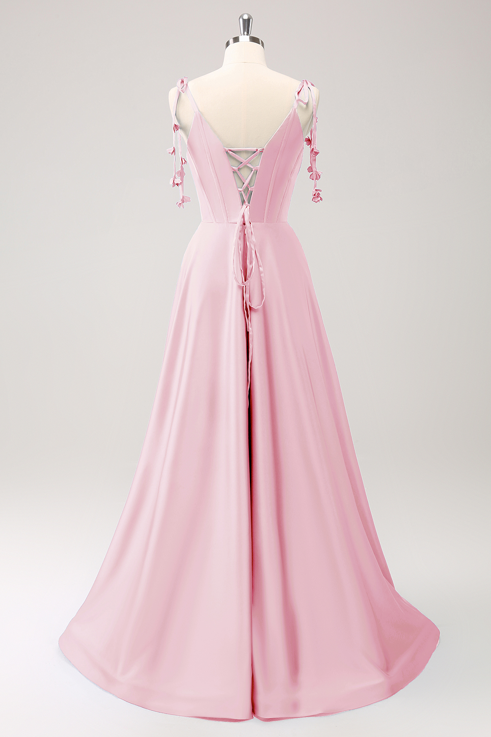 Blue A Line Spaghetti Straps Satin Floor Length Dress with Slit