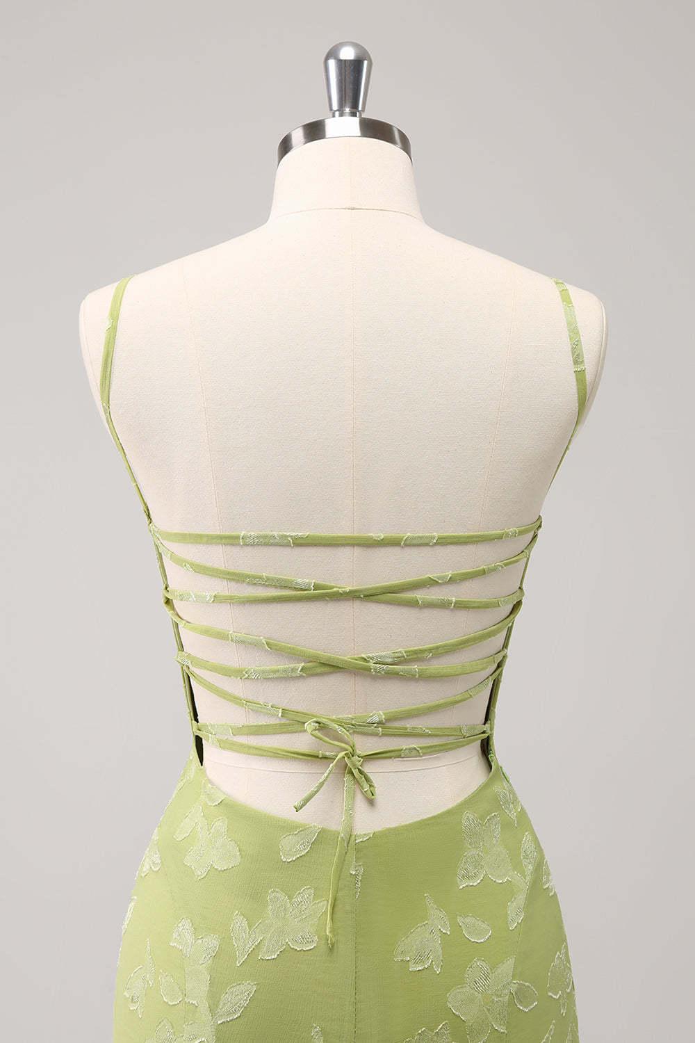 Green Embroidery Mermaid Bridesmaid Dress with Lace Up Back