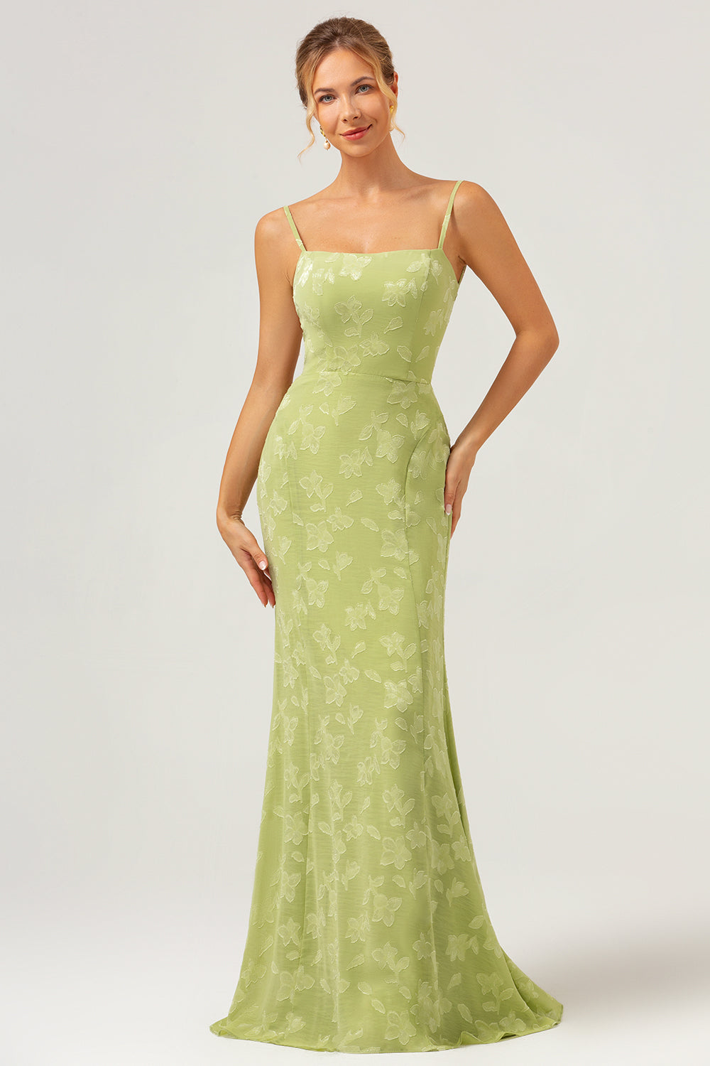 Leely Women Green Embroidery Mermaid Bridesmaid Dress with Lace Up Back Wedding Guest Dress