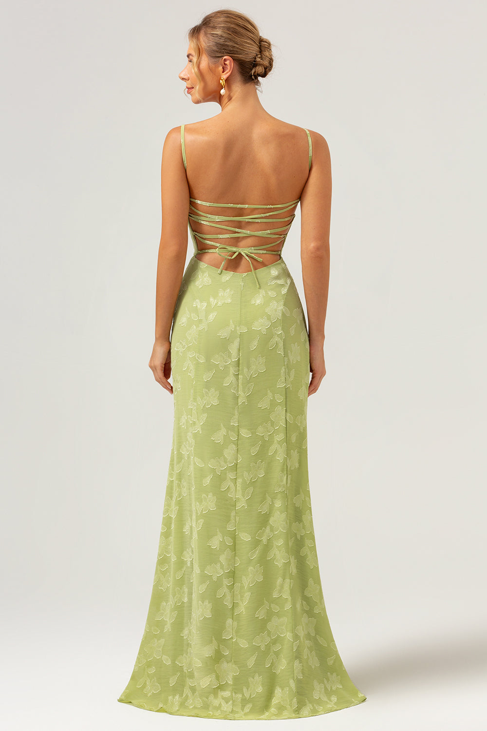 Green Spaghetti Straps Embroidery Mermaid Bridesmaid Dress