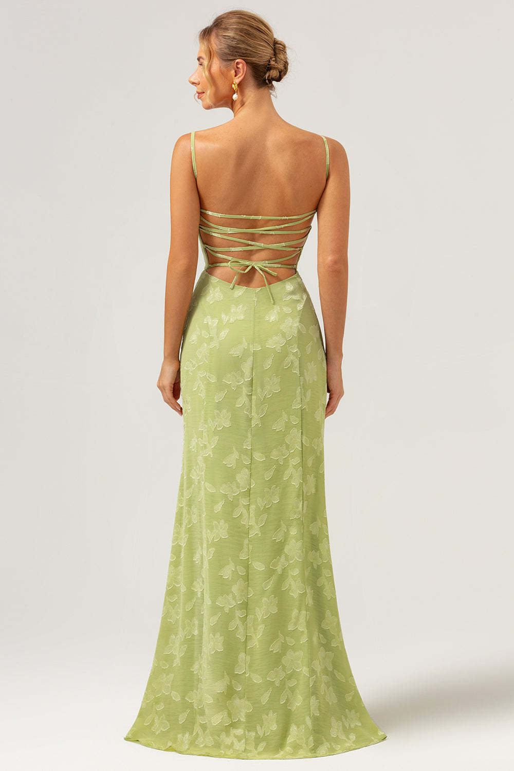 Green Spaghetti Straps Embroidery Mermaid Bridesmaid Dress