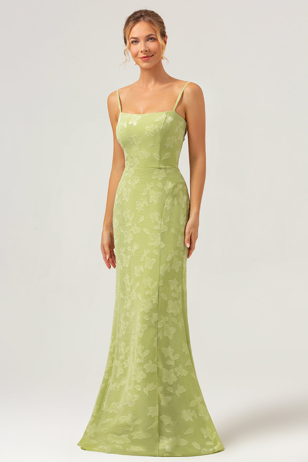 Green Spaghetti Straps Embroidery Mermaid Bridesmaid Dress