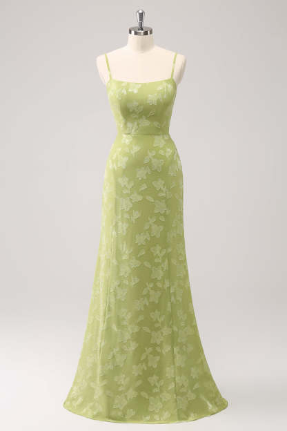 Leely Women Green Embroidery Mermaid Bridesmaid Dress with Lace Up Back Wedding Guest Dress