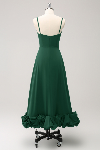 Elegant Green A Line Spaghetti Straps Bridesmaid Dress