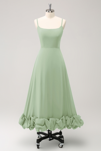 Elegant Green A Line Spaghetti Straps Bridesmaid Dress