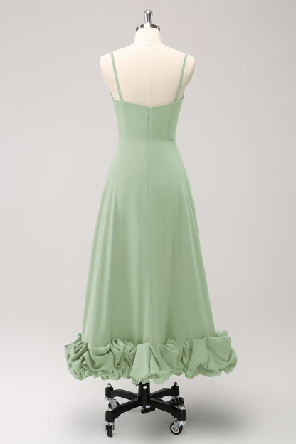 Elegant Green A Line Spaghetti Straps Bridesmaid Dress