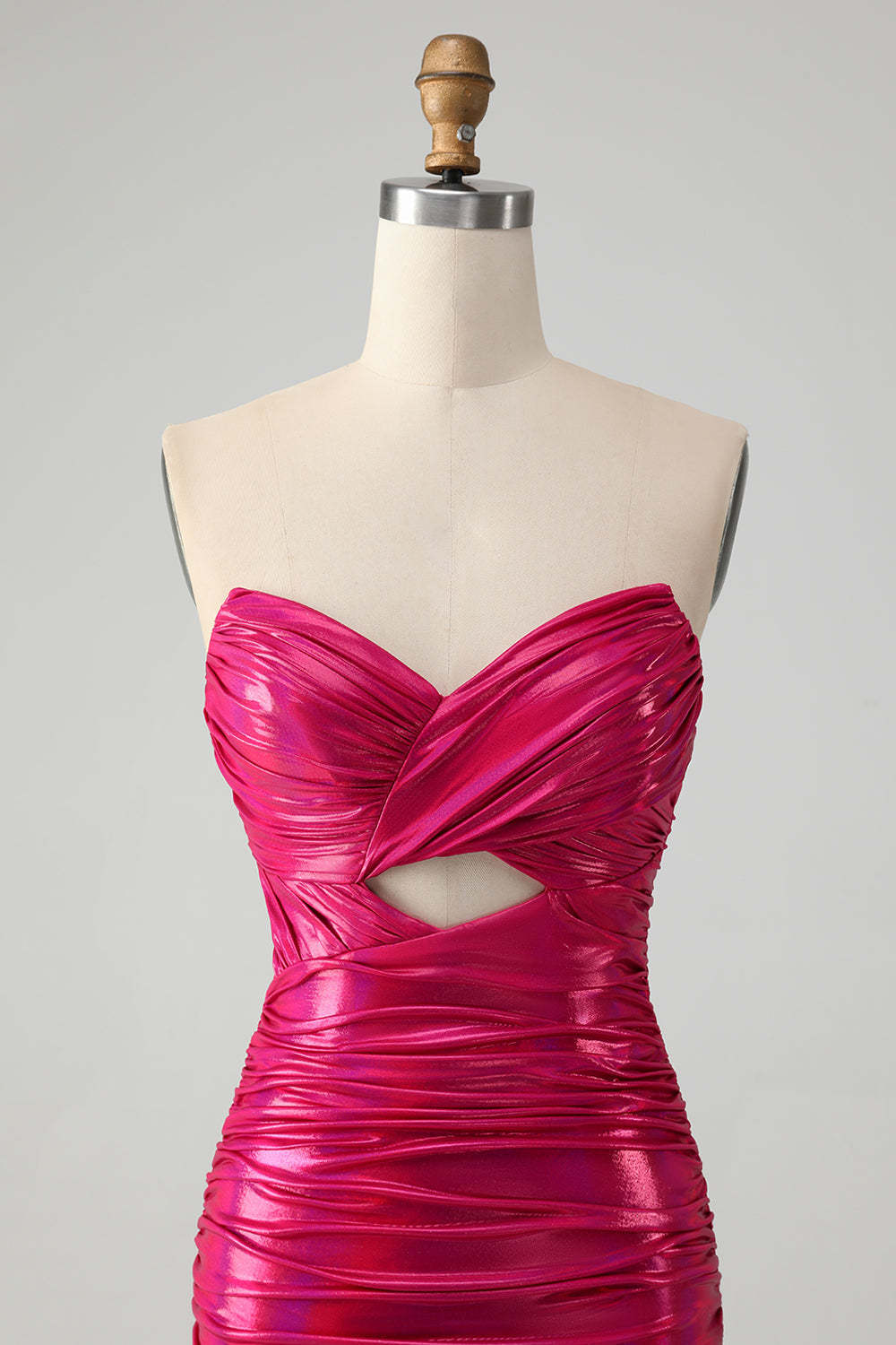 Chic Fuchsia Strapless Keyhole Pleated Tight Homecoming Dress