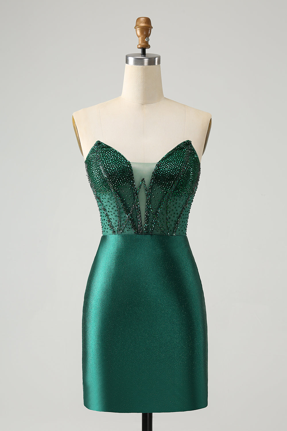 Leely Women Dark Green Homecoming Dress Strapless Bodycon Corset Mini Satin  Cocktail Party Dress