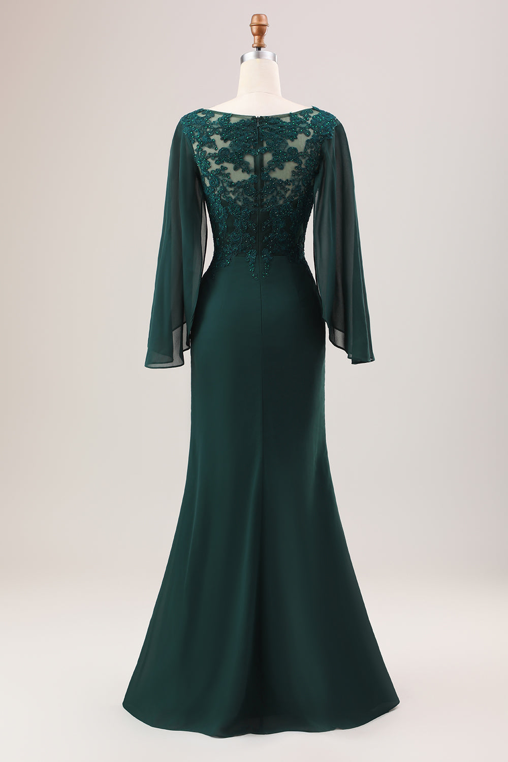 Leely Women Glitter Dark Green Mermaid Mother of Bride Dress with Appliques  V Neck Long Sleeves Beaded Long Formal Dress