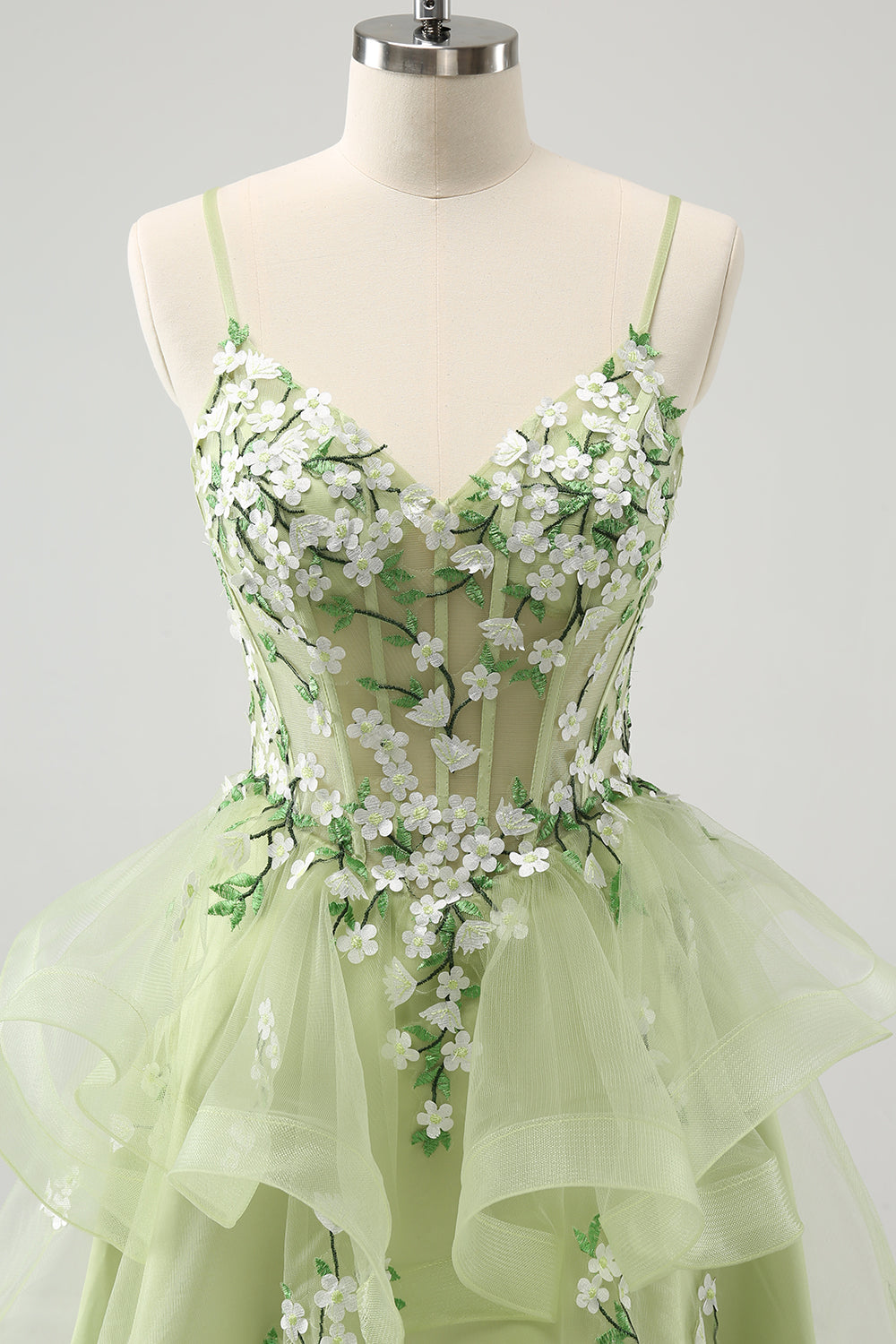 Cute Light Green A-Line Applique Tulle Homecoming Dress with Ruffles