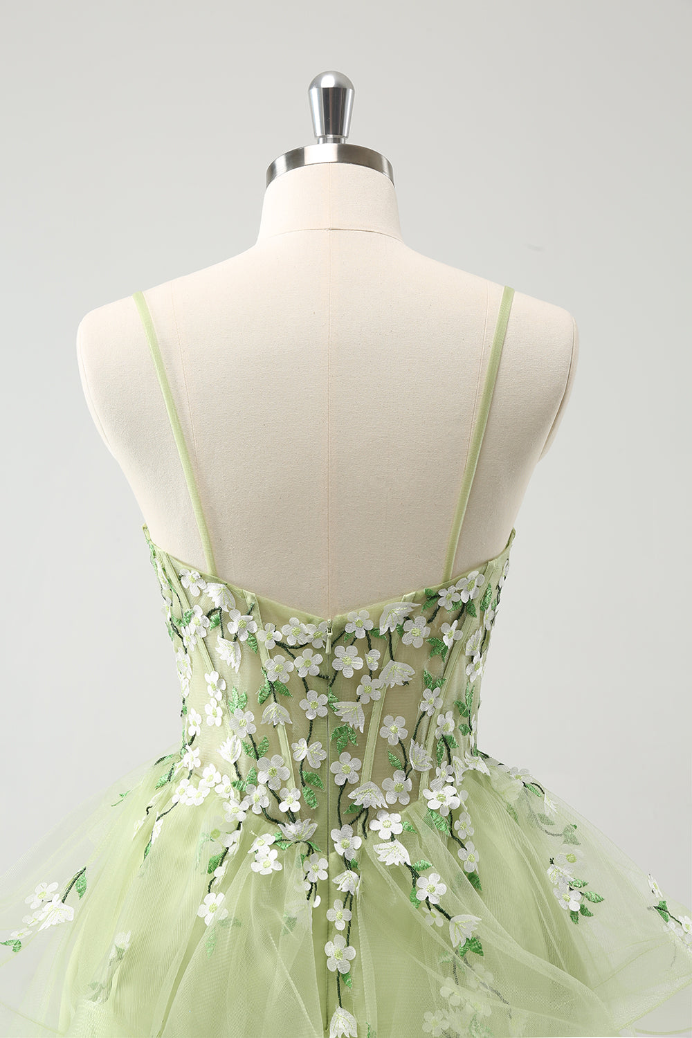 Cute Light Green A-Line Applique Tulle Homecoming Dress with Ruffles