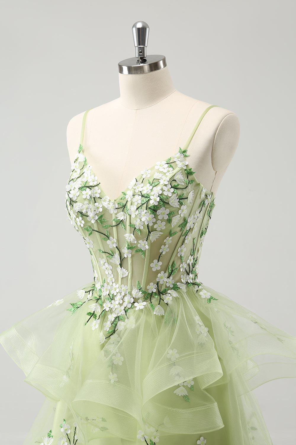 Cute Light Green A-Line Applique Tulle Homecoming Dress with Ruffles