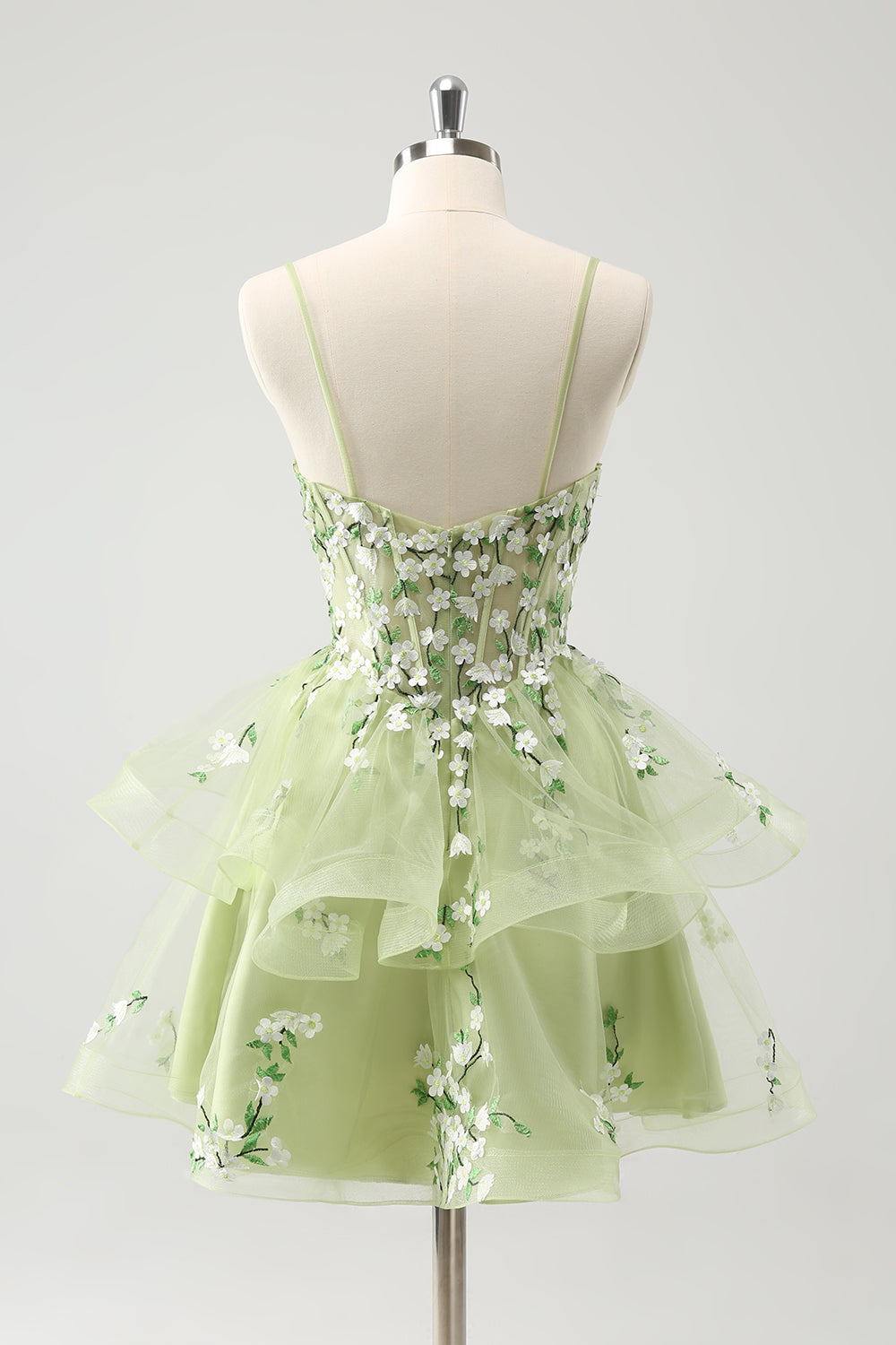 Cute Light Green A-Line Applique Tulle Homecoming Dress with Ruffles