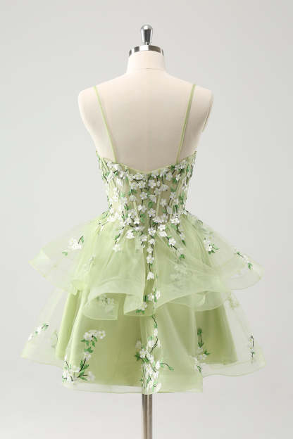 Cute Light Green A-Line Applique Tulle Homecoming Dress with Ruffles