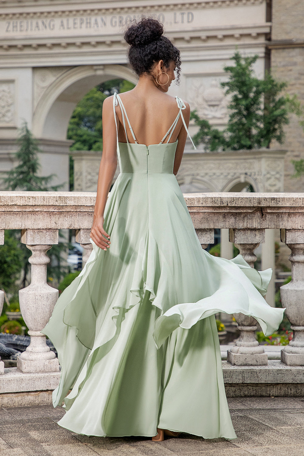 Matcha Corset A-Line Chiffon Bridesmaid Dress with Lace Up