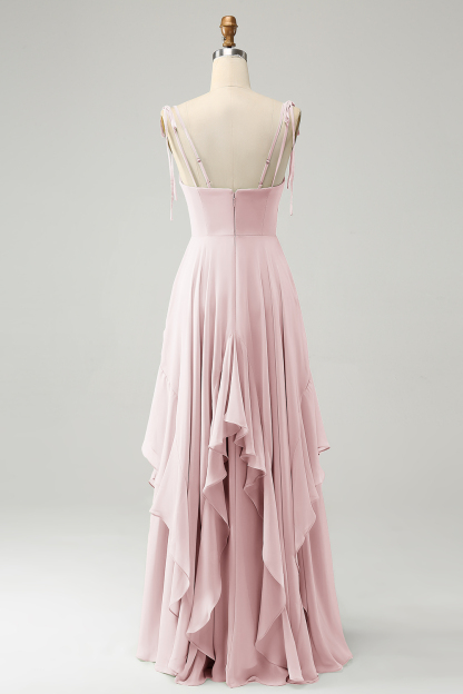 Matcha A-Line Spaghetti Straps Chiffon Bridesmaid Dress with Ruffles
