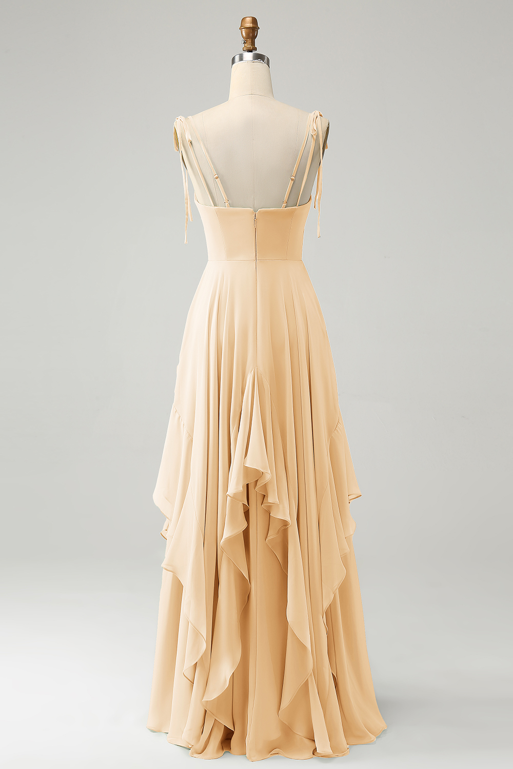 Matcha A-Line Spaghetti Straps Chiffon Bridesmaid Dress with Ruffles