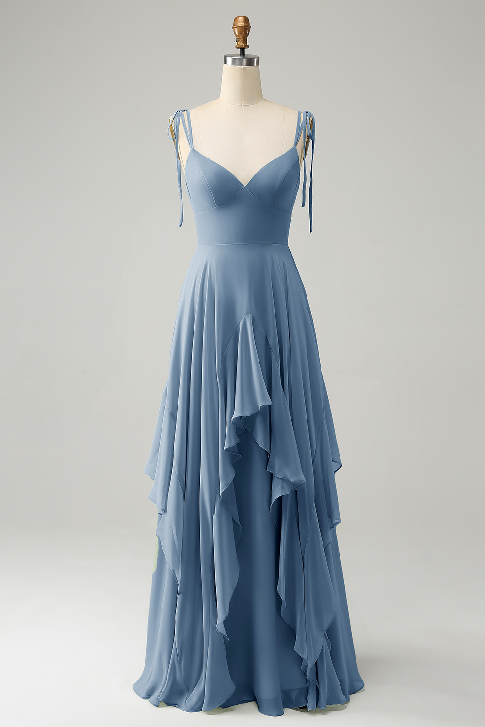 Matcha A-Line Spaghetti Straps Chiffon Bridesmaid Dress with Ruffles